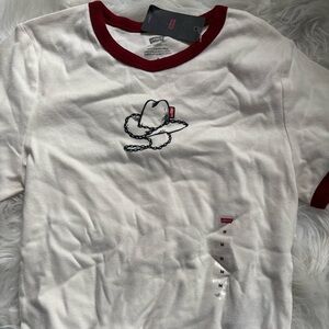 Levi's White T-Shirt with Red Trim